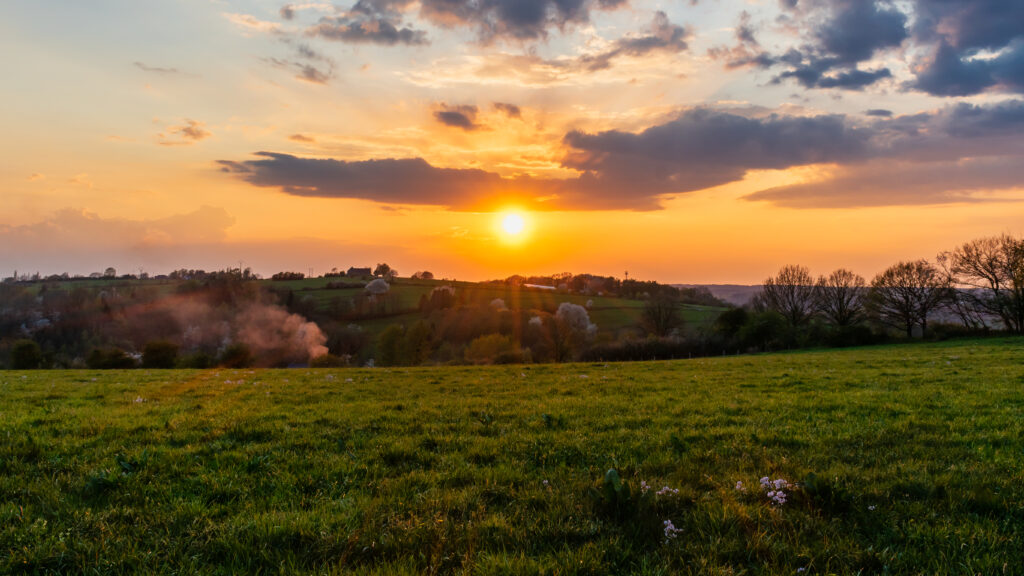 view of the Belgian countryside, with a beautiful sky