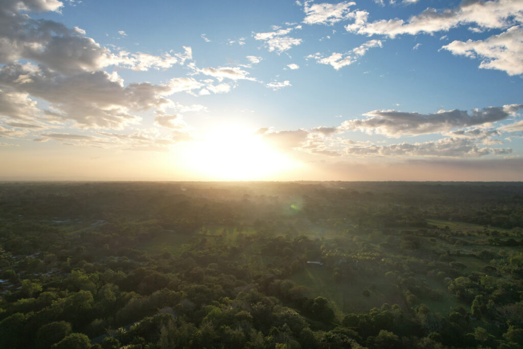 Sunset  aerial landscape background. Countryside nature valley