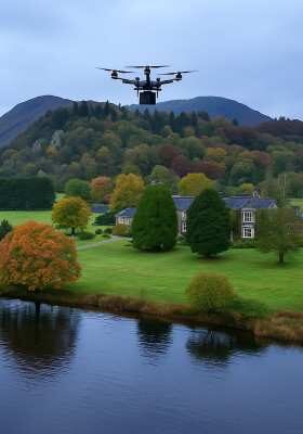 drones scattering ashes over the sea