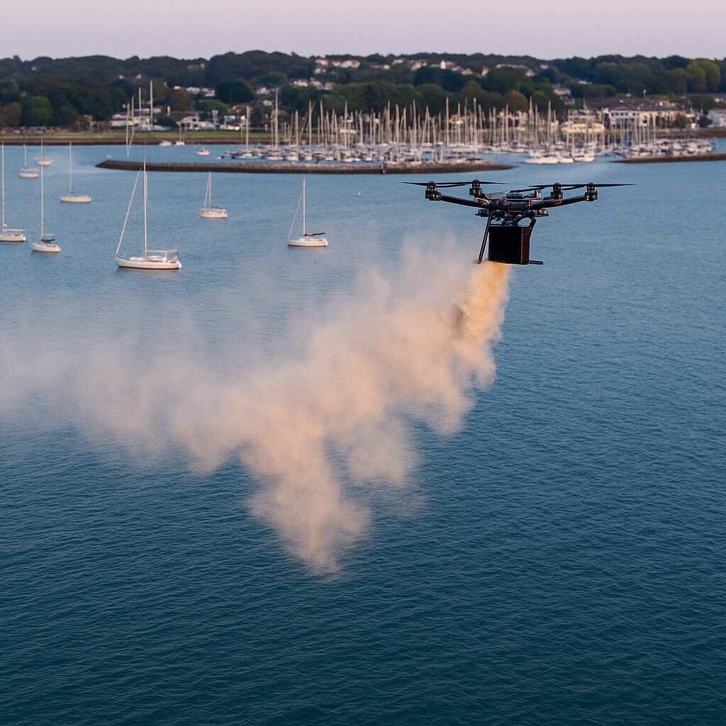 drones scattering ashes over the sea
